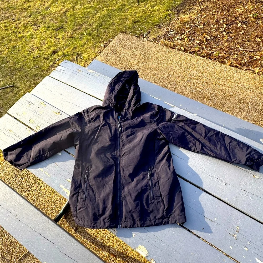 Lands' End Black Hooded Raincoat Water-Resistant - Picture 3 of 8